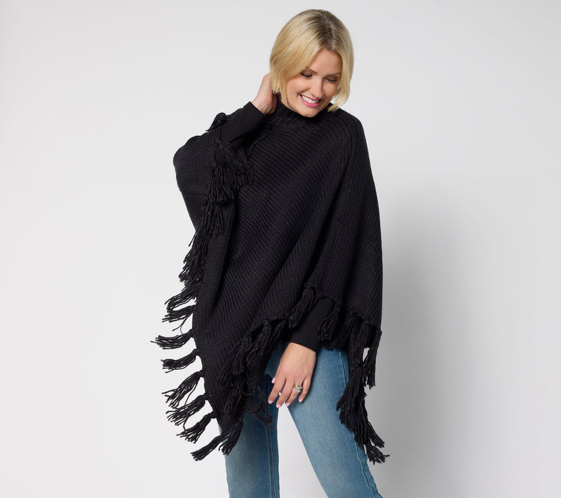 Martha Stewart Signature Asymmetrical Sweater Cape with Fringe — View 14