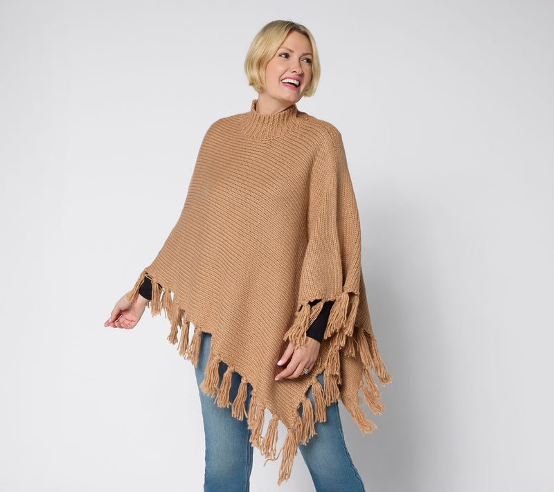 Martha Stewart Signature Asymmetrical Sweater Cape with Fringe — View 17