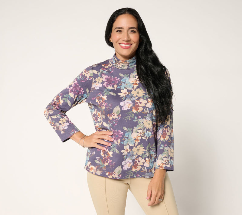 Martha Stewart Signature Floral Printed Mock Neck Top — Main view