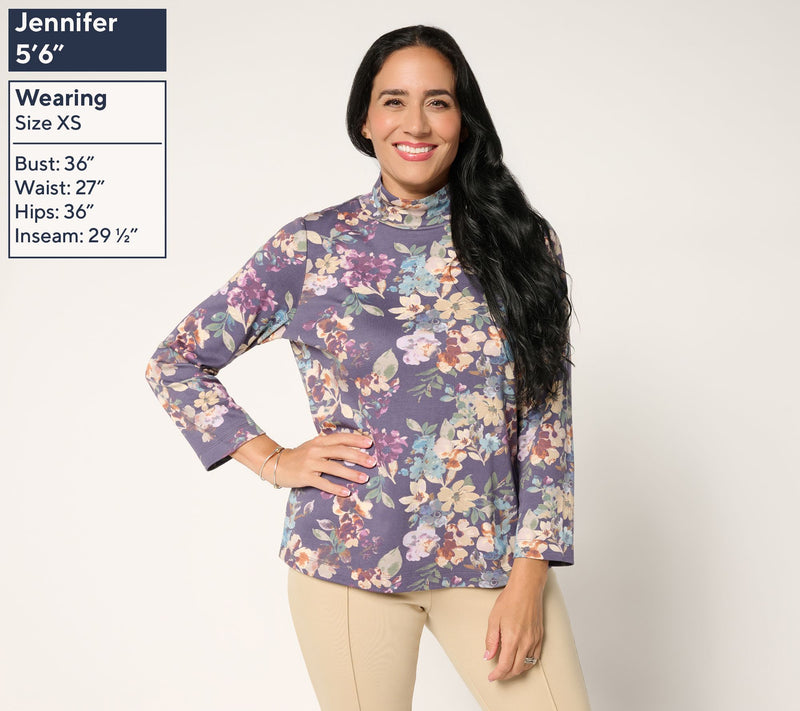Martha Stewart Signature Floral Printed Mock Neck Top — View 3