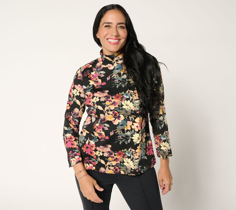 Martha Stewart Signature Floral Printed Mock Neck Top — View 11