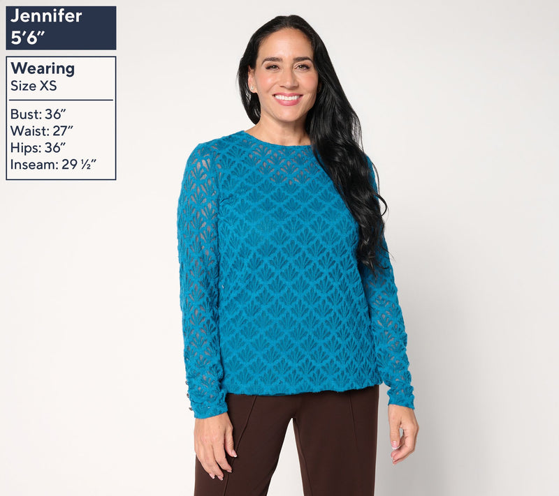 Susan Graver Knit Lace Crew Neck Long-Sleeve Top — View 6