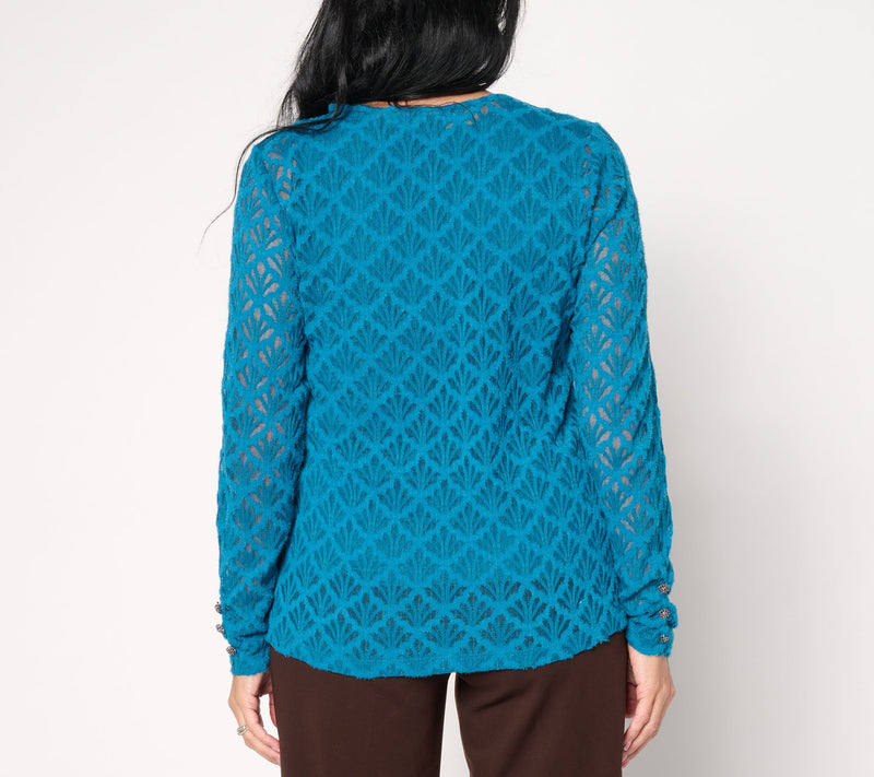 Susan Graver Knit Lace Crew Neck Long-Sleeve Top — View 7