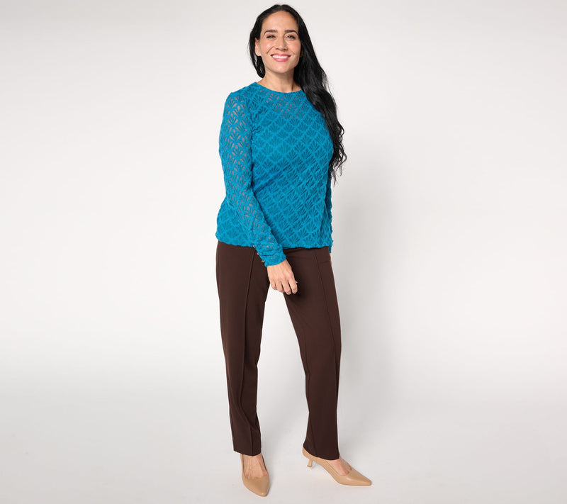 Susan Graver Knit Lace Crew Neck Long-Sleeve Top — View 8