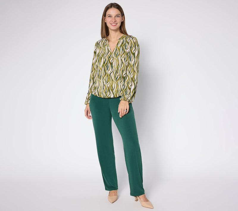 Susan Graver Printed Liquid Knit Surplice Top with Hi-Low Hem — View 7
