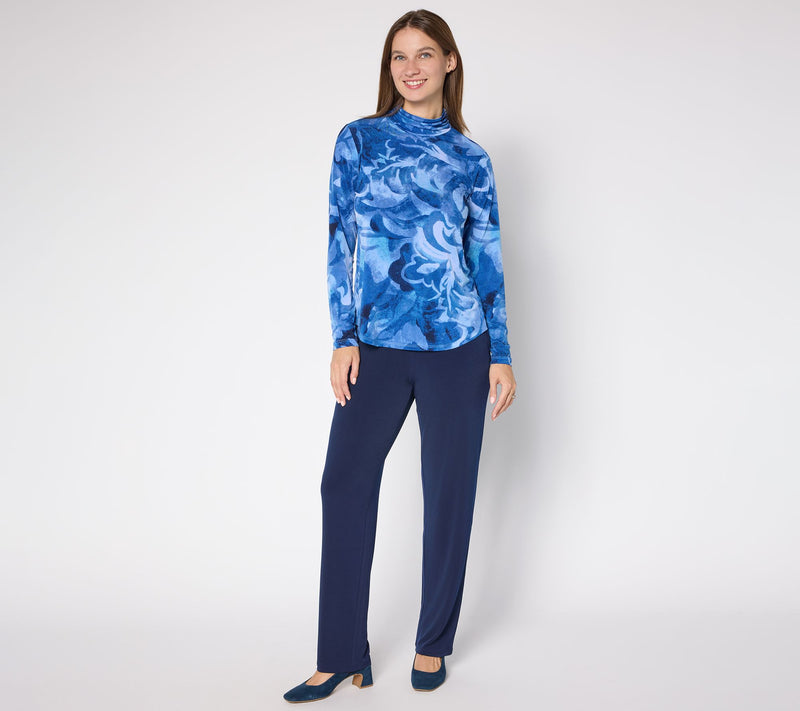 Susan Graver Printed Liquid Knit Ruched Mock Neck Top — View 5