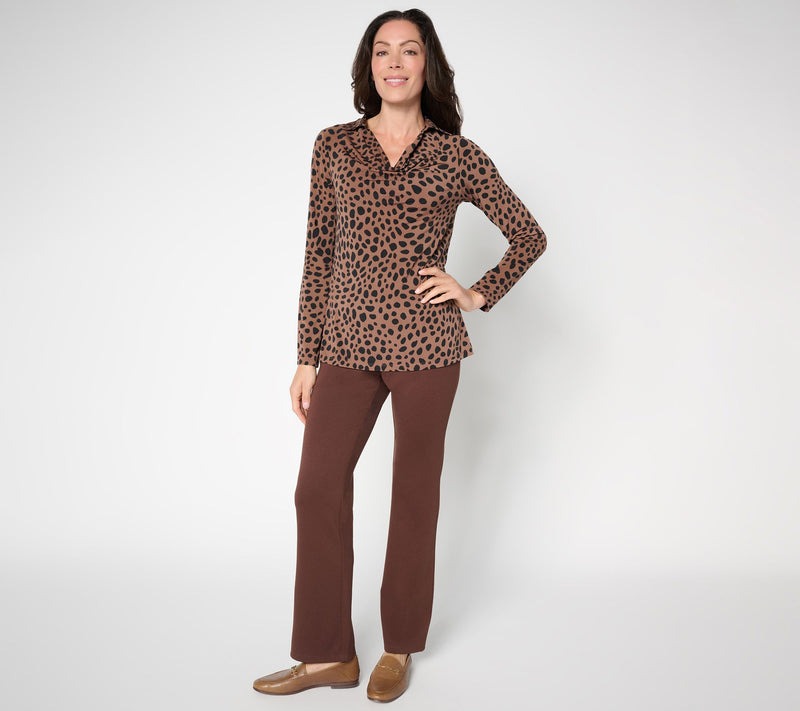 Susan Graver Printed Liquid Knit Cowl-Neck Long-Sleeve Top — View 4