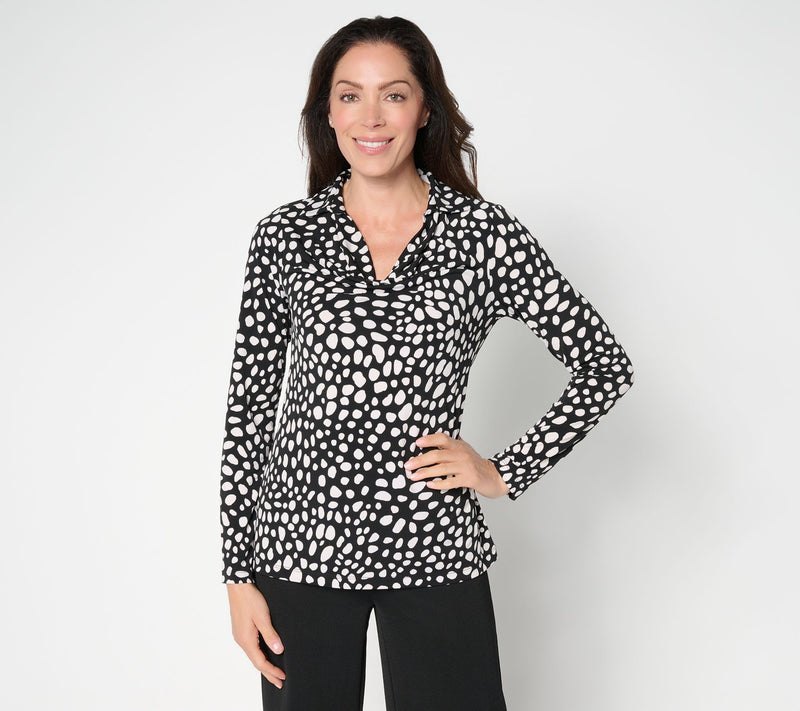 Susan Graver Printed Liquid Knit Cowl-Neck Long-Sleeve Top — View 9