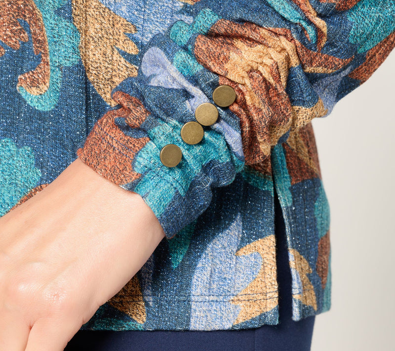 Susan Graver Printed Ribbed Knit with Lurex Bateau Neck Top — View 6