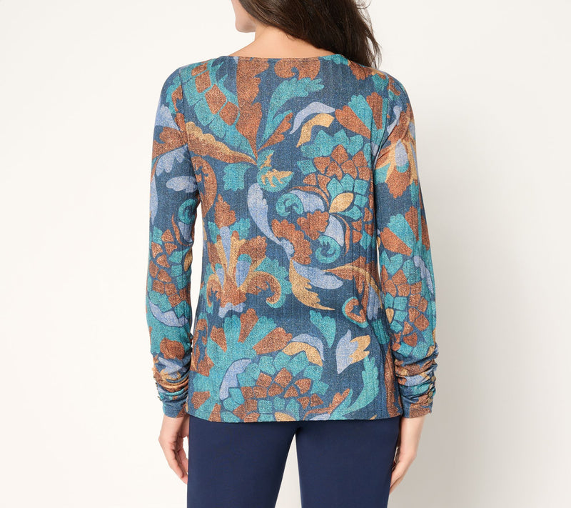 Susan Graver Printed Ribbed Knit with Lurex Bateau Neck Top — View 4
