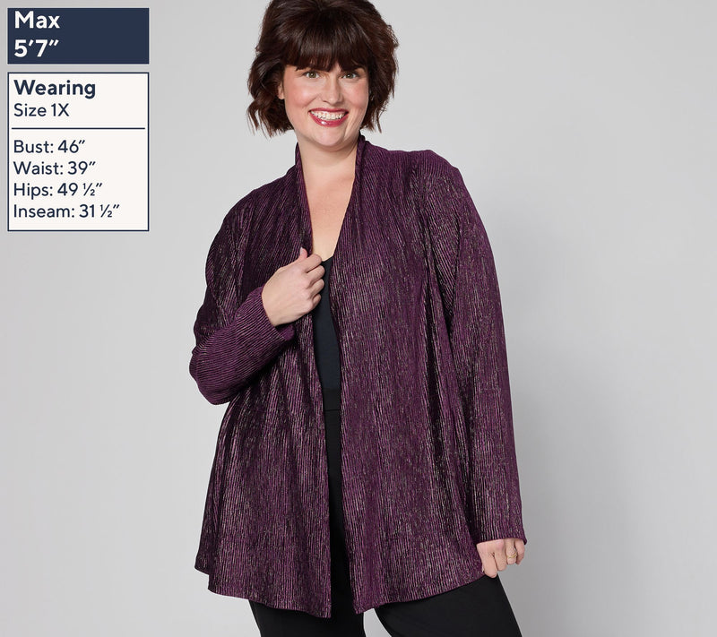 Susan Graver Regular Foiled Textured Knit Open Front Cardigan — View 10