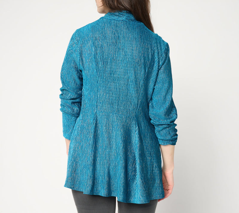 Susan Graver Regular Foiled Textured Knit Open Front Cardigan — View 12