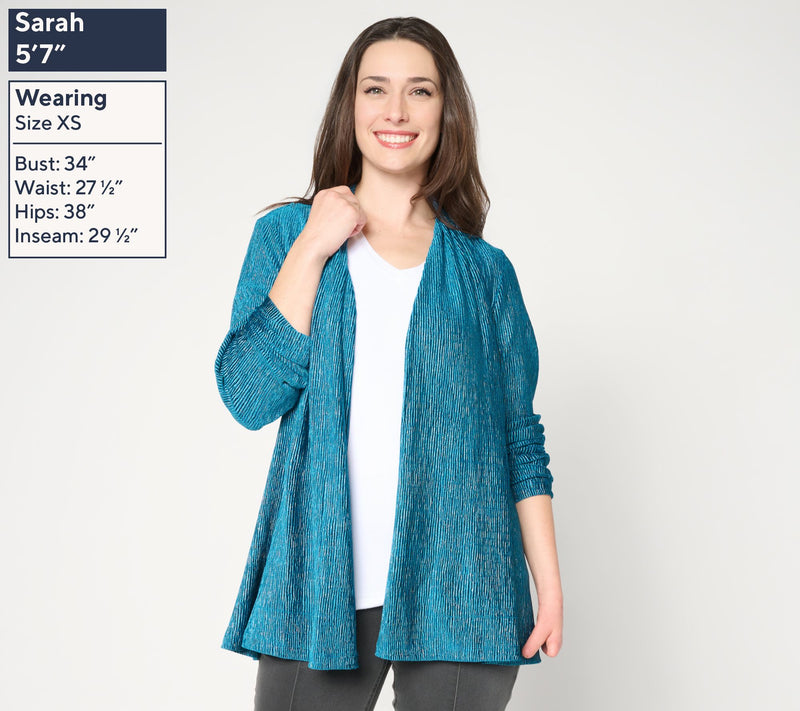 Susan Graver Regular Foiled Textured Knit Open Front Cardigan — View 11