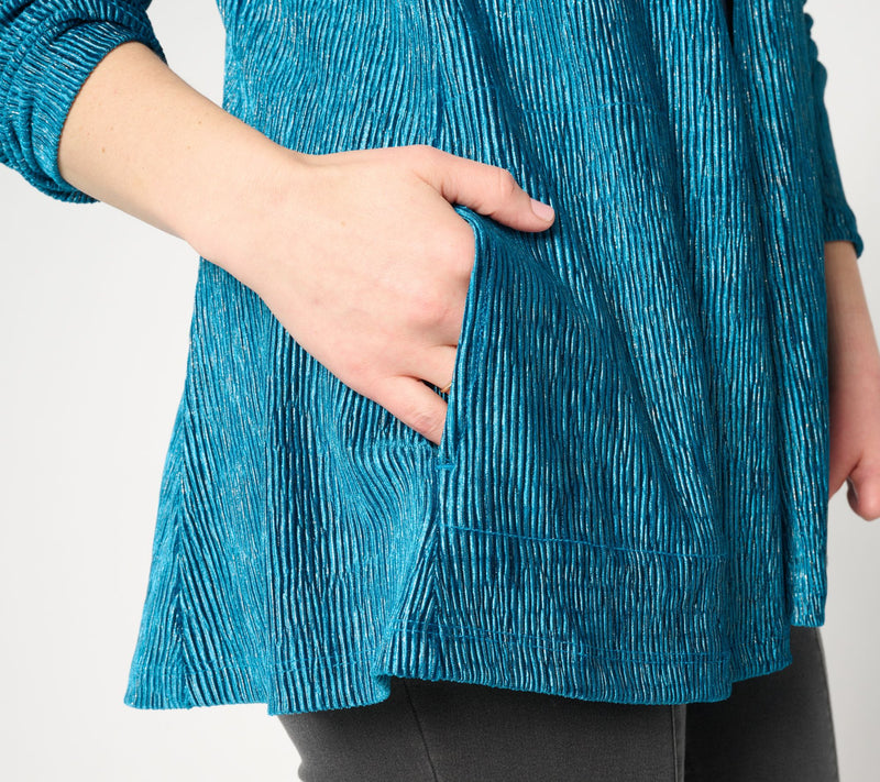 Susan Graver Petite Foiled Textured Knit Open Front Cardigan — View 14