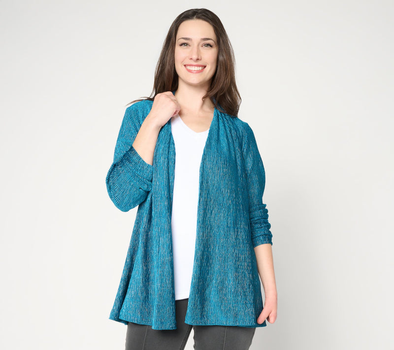 Susan Graver Petite Foiled Textured Knit Open Front Cardigan — View 5