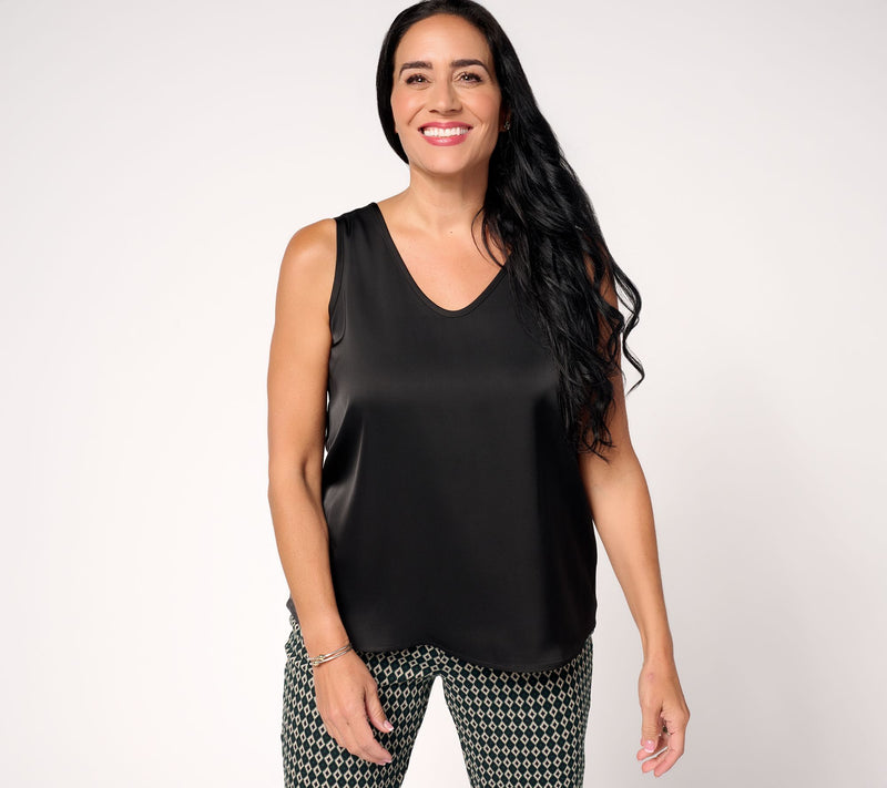 Susan Graver Woven Satin V-Neck Sleeveless Top — View 9