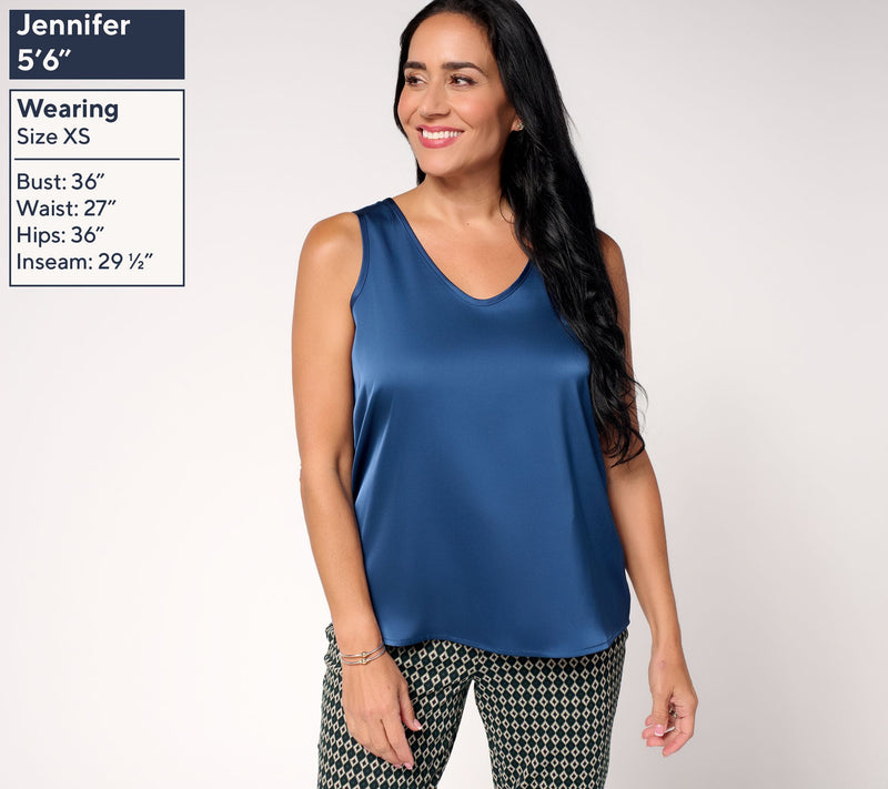 Susan Graver Woven Satin V-Neck Sleeveless Top — View 3