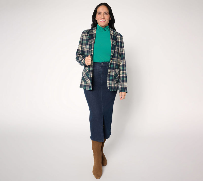 Susan Graver Regular Jacquard Knit Plaid Shawl Collar Blazer — View 6