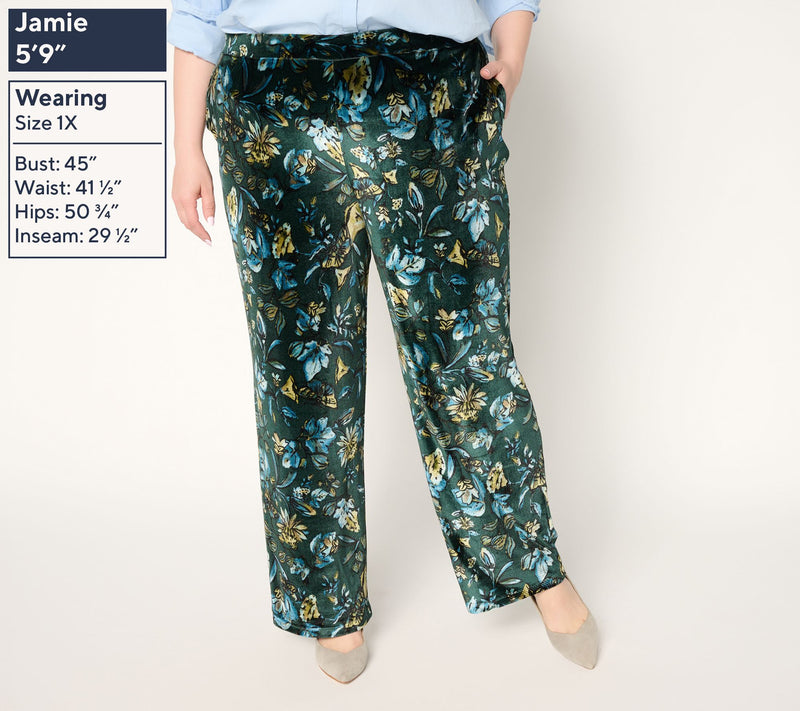 Susan Graver Regular Printed Stretch Velvet Pull-On Wide Leg Pants — View 10