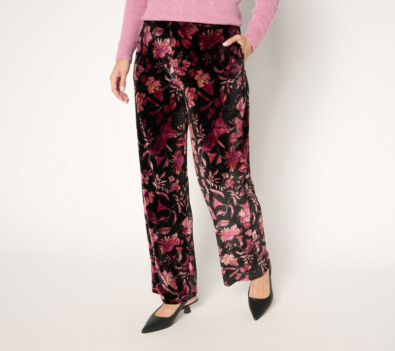 Susan Graver Regular Printed Stretch Velvet Pull-On Wide Leg Pants — View 3