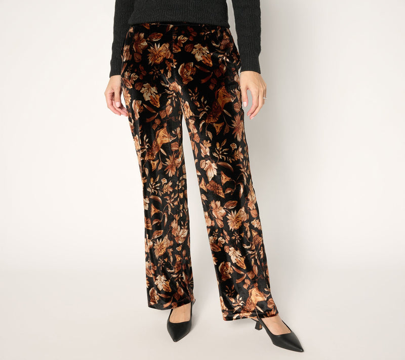 Susan Graver Regular Printed Stretch Velvet Pull-On Wide Leg Pants — View 9