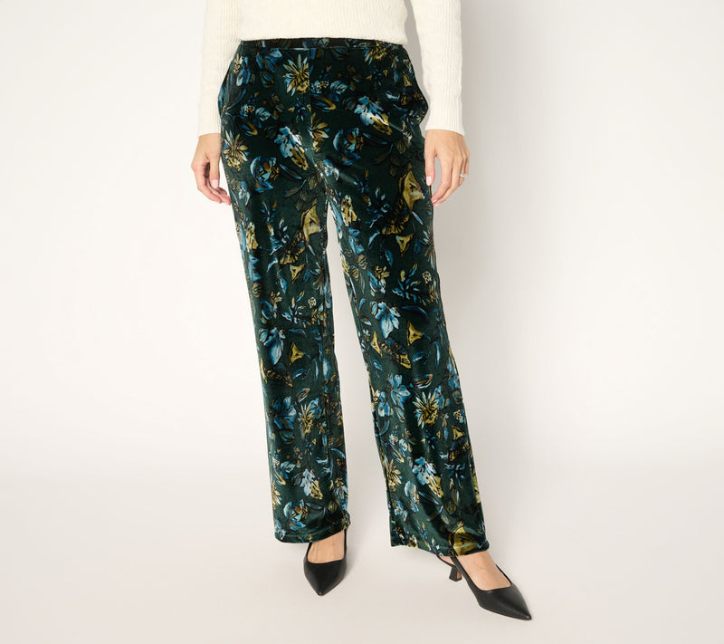 Susan Graver Regular Printed Stretch Velvet Pull-On Wide Leg Pants — View 5