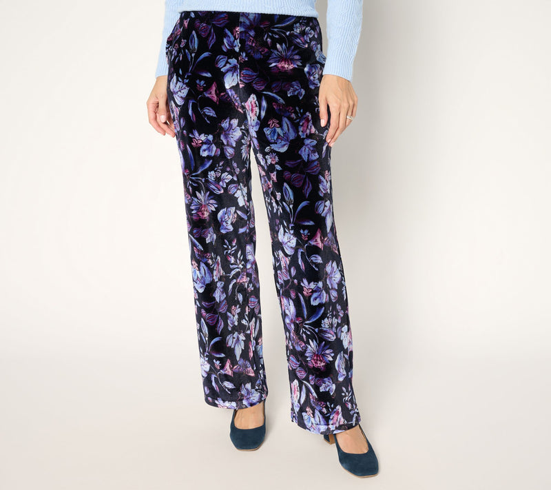 Susan Graver Regular Printed Stretch Velvet Pull-On Wide Leg Pants — View 7