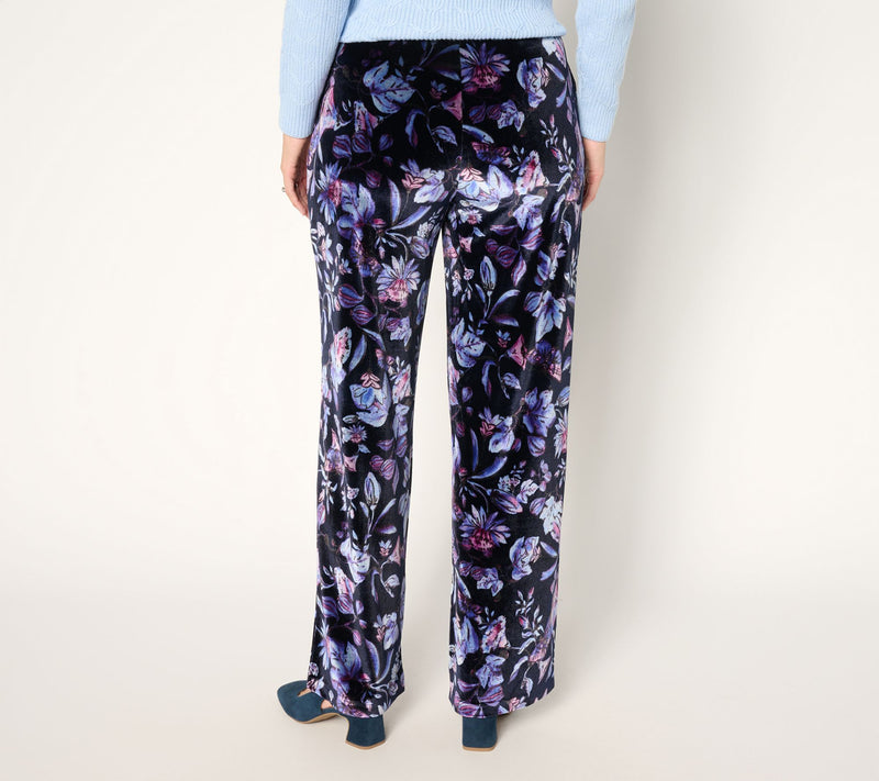 Susan Graver Petite Printed Stretch Velvet Pull-On Wide Leg Pants — View 12