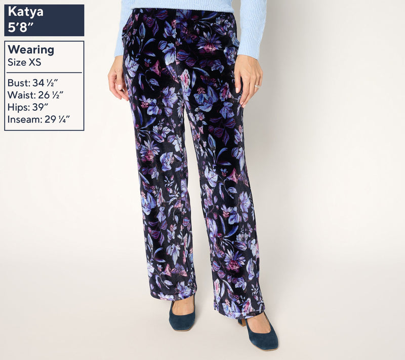 Susan Graver Petite Printed Stretch Velvet Pull-On Wide Leg Pants — View 11