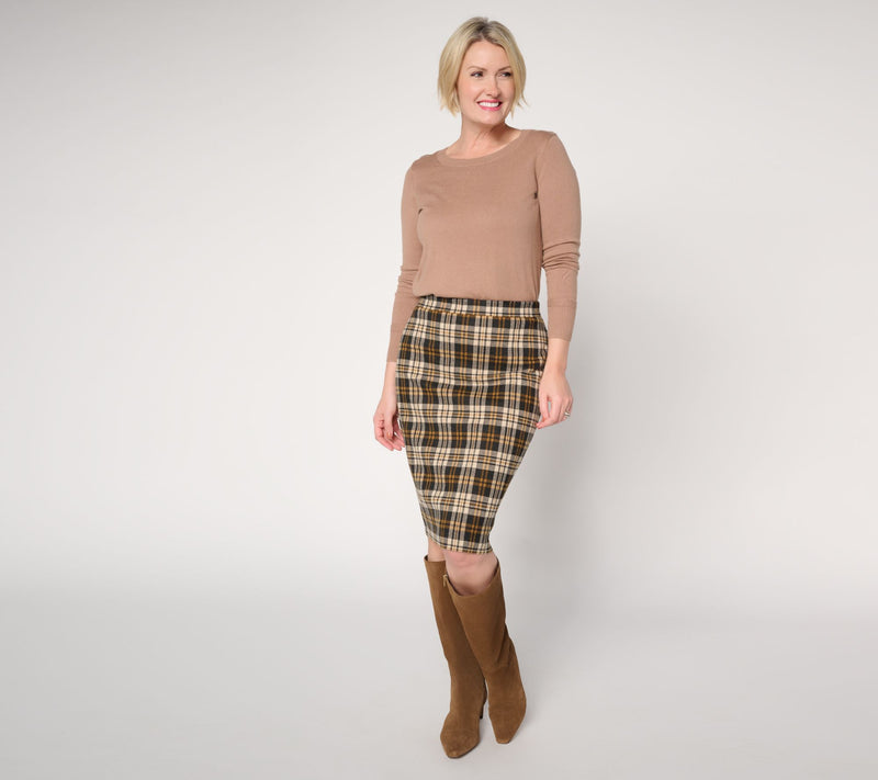 Susan Graver Regular Knit Plaid Pencil Skirt — View 8