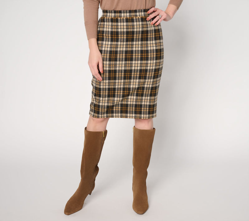 Susan Graver Petite Knit Plaid Pencil Skirt — View 3