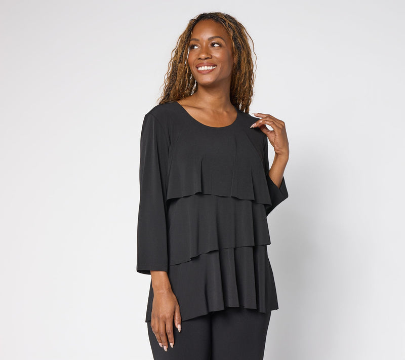 Susan Graver Liquid Knit Scoop Neck Tiered Top — View 13