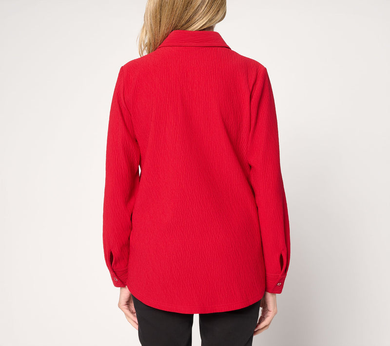 Susan Graver Textured Knit Button Front Shirt — View 4