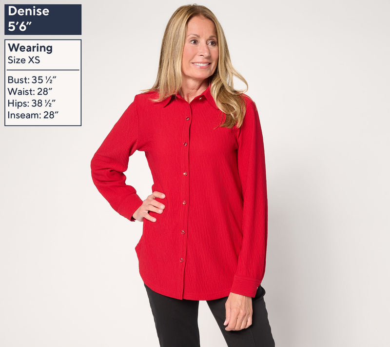 Susan Graver Textured Knit Button Front Shirt — View 3
