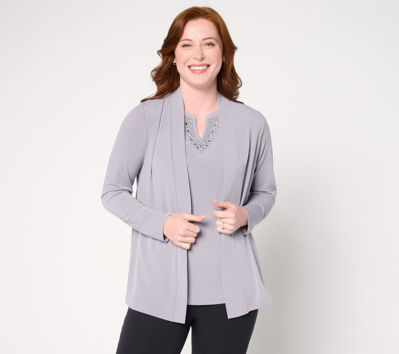 Susan Graver Artisan Liquid Knit Cardigan & Tank Set — View 13