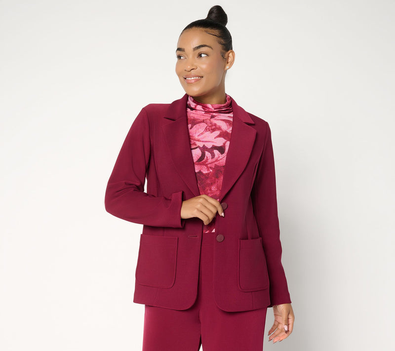 Susan Graver Regular Brushed Back LK Fusion Notch Collar Blazer — View 4