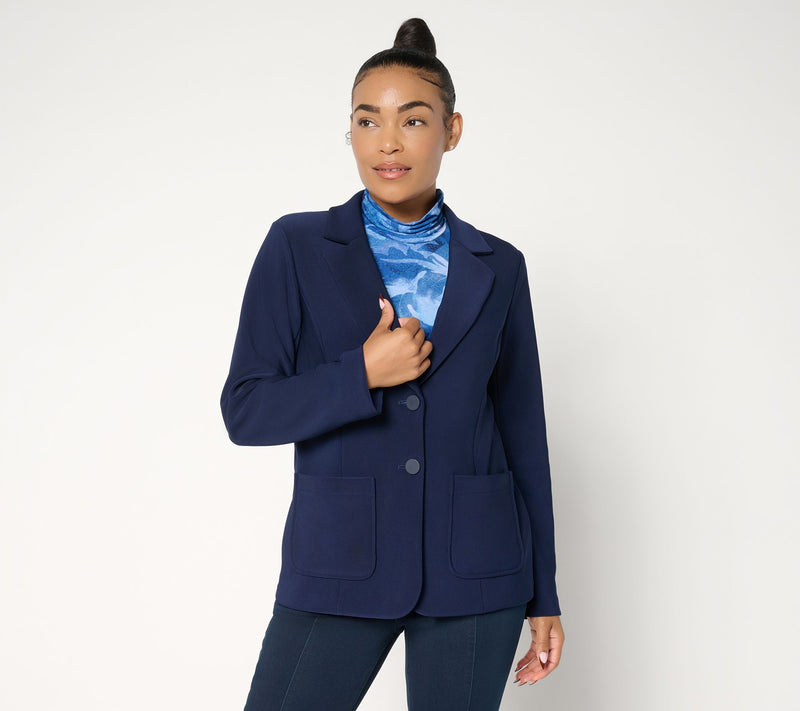 Susan Graver Petite Brushed Back LK Fusion Notch Collar Blazer — View 7