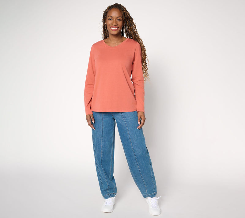 LOGO by Lori Goldstein 100% Cotton Long Sleeve Everyday Tee — View 5