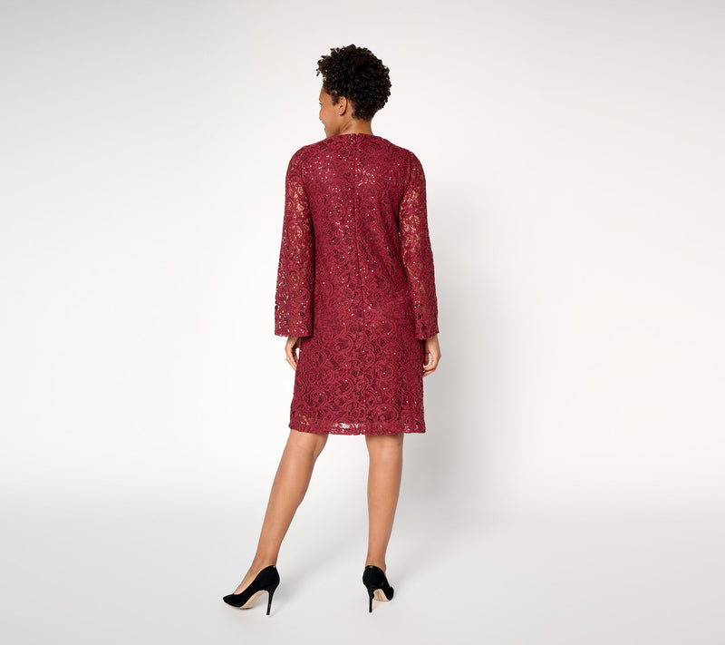 nicole by Nicole Miller Regular Stretch Sequin Lace Dress — View 8