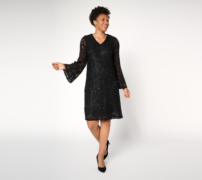 nicole by Nicole Miller Regular Stretch Sequin Lace Dress — View 5