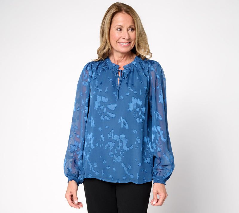 nicole by Nicole Miller Burn Out Chiffon w/Knit Tank Blouse — View 3
