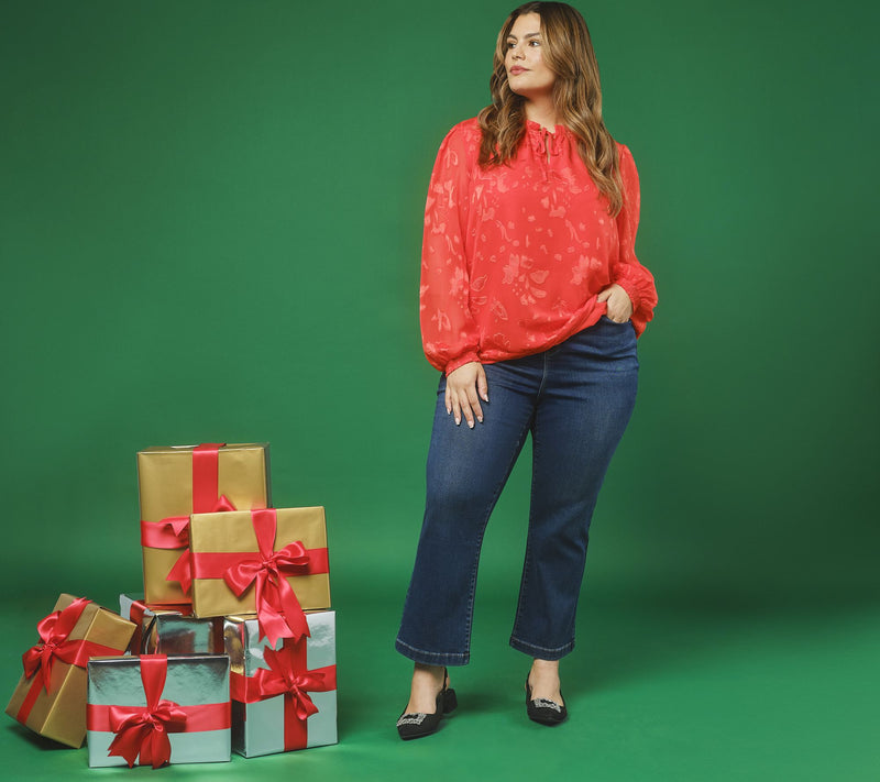 nicole by Nicole Miller Burn Out Chiffon w/Knit Tank Blouse — View 14