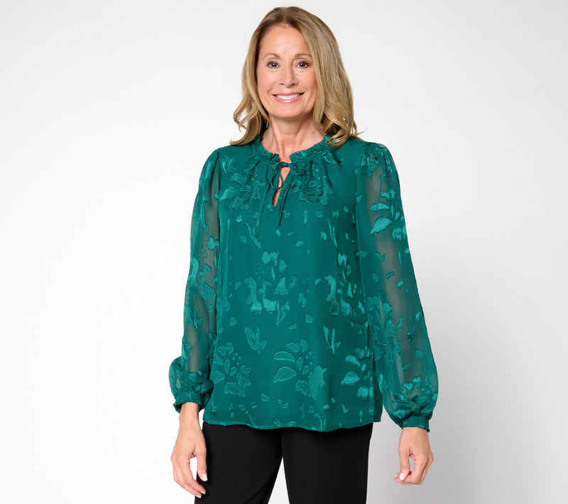 nicole by Nicole Miller Burn Out Chiffon w/Knit Tank Blouse — View 7