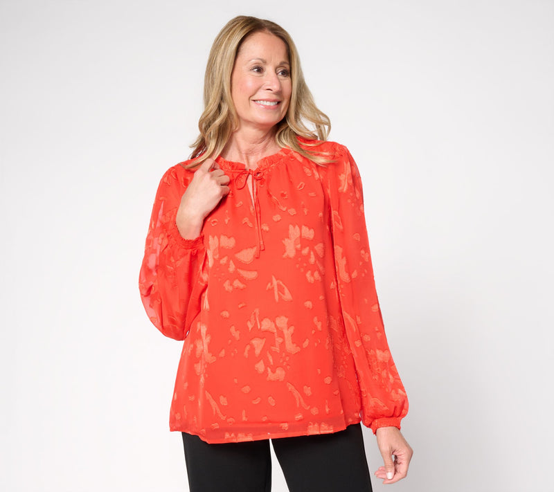 nicole by Nicole Miller Burn Out Chiffon w/Knit Tank Blouse — View 5
