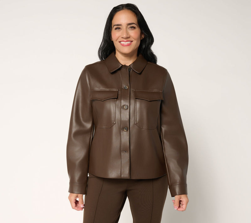 Martha Stewart Signature Faux Leather Button Front Shirt — View 6