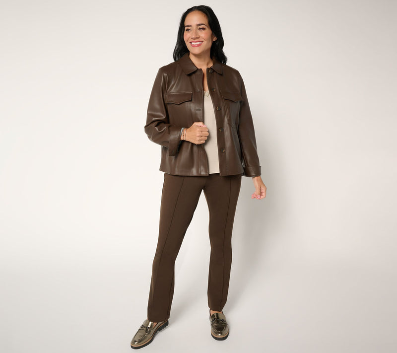 Martha Stewart Signature Faux Leather Button Front Shirt — View 5