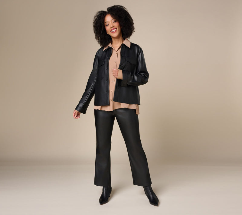 Martha Stewart Signature Faux Leather Button Front Shirt — View 7