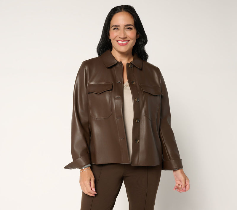 Martha Stewart Signature Faux Leather Button Front Shirt — Main view