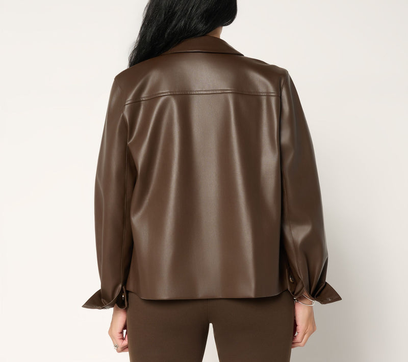 Martha Stewart Signature Faux Leather Button Front Shirt — View 4