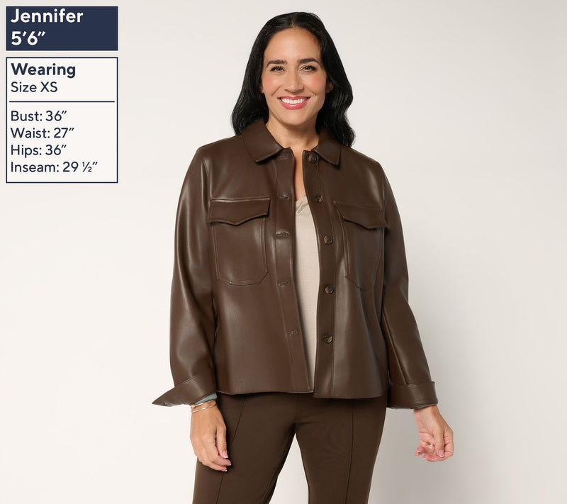 Martha Stewart Signature Faux Leather Button Front Shirt — View 3